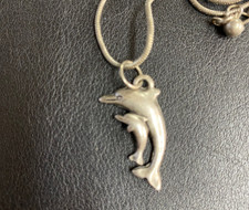 Pewter mom and baby Dolphin Pendant Necklace with 18" Chain cool chain