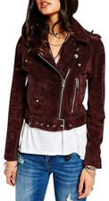 Blanc Nyc Suede Biker Jacket In Morning After Burgundy New