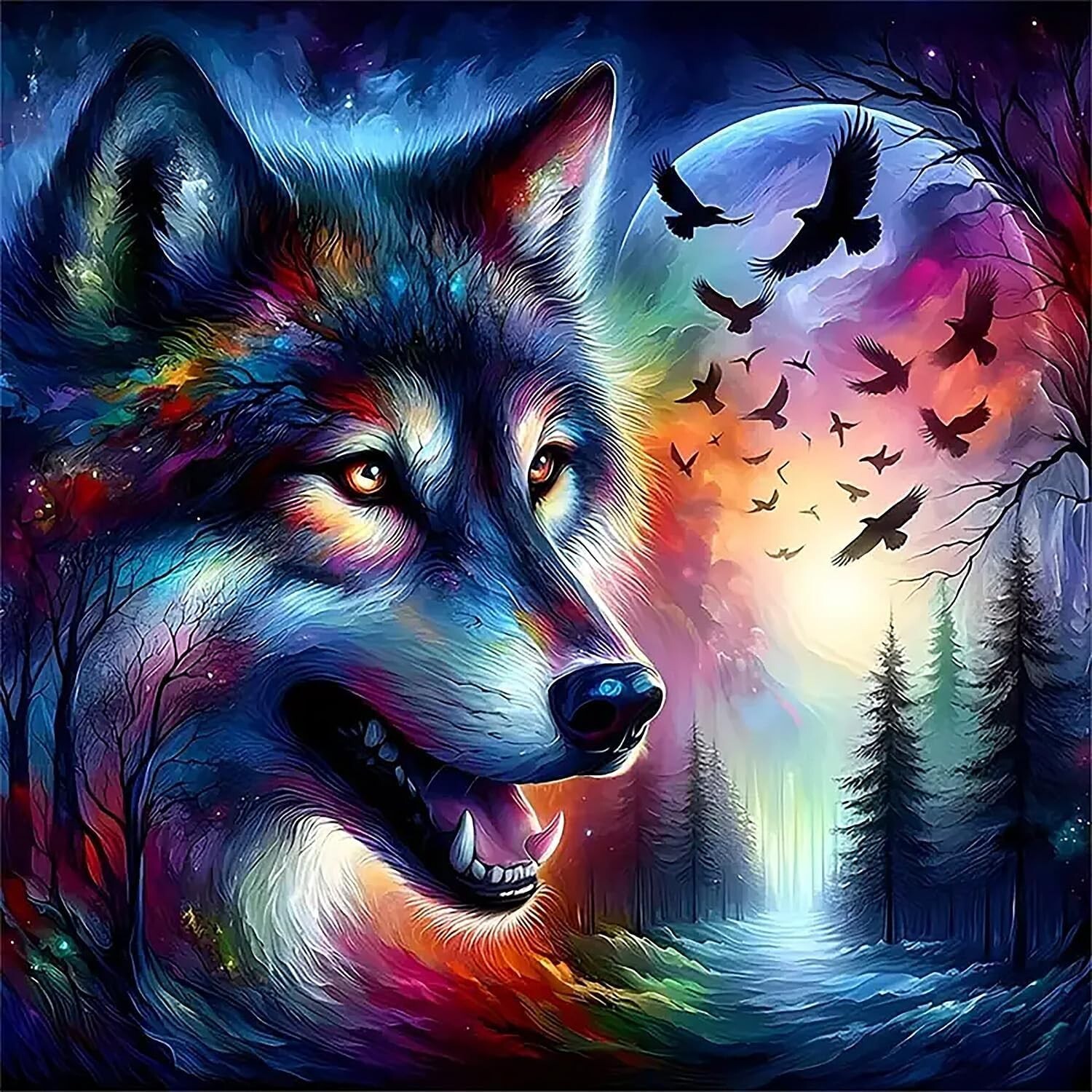 Diamond Art Painting Kits for Adults, Wolf 5D Diamond Painting Dots Art Kits for
