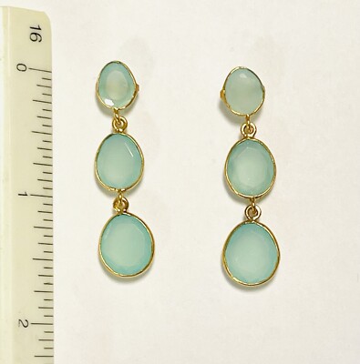 Sterling Silber Aqua Chalcedon Handarbeit Ohrringe