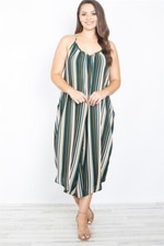 Womens Plus Size Green Stripe Jumpsuit 3XL Sleeveless