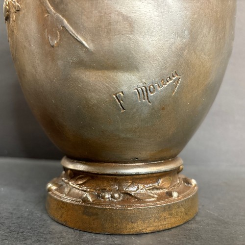 Antique Metal Vase/Signed/Moreau/Art Nouveau/Angel/Grape/FranceC.1925/Vine/Putti - Picture 9 of 13