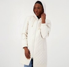 Nuage Zip Front Quilted Jacket With Knit Hood Cream Medium