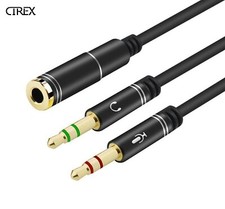 3.5mm AUX Cable Audio MIC Splitter Headphone Earphone Adapter 2 Male to Female