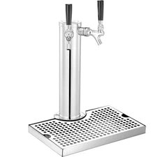 Kegerator Tower Kit Double Taps Beer Conversion Kit with Beer Drip Tray Pan SUS