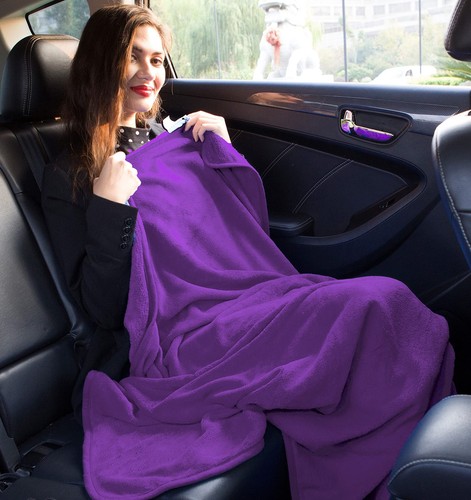  BlueHills Premium Soft Travel Blanket Pillow Airplane Flight Blanket Purple - Picture 6 of 8