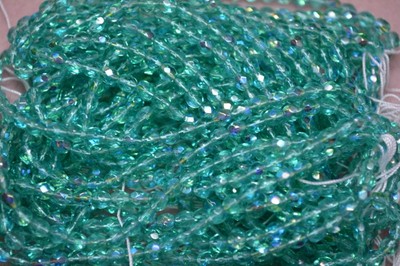 Czech Fire Polished 4mm round faceted glass beads- Light Teal AB