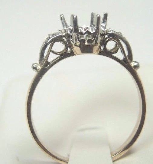 Antique Art Deco Setting Mounting Platinum 18K Rose Rg Sz 4.5 UK-I Hold 5.5-6MM - Image 4 of 4