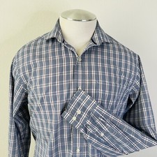 Tommy Hilfiger Mens Medium Regular Fit Blue Plaid Casual Dress Shirt Non Iron