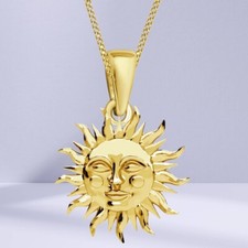 Sonne Anhänger mit Halskette 925 Sterling Silber Gold vergoldet Kette