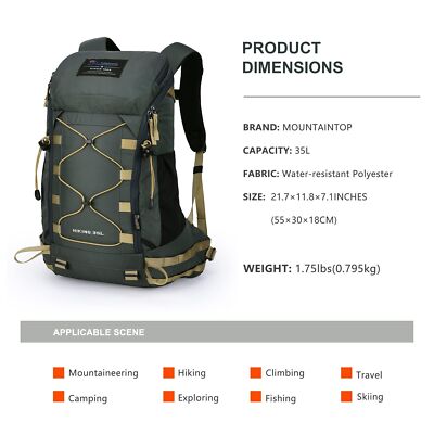 MOUNTAINTOP Hiking Backpack 35L Travel Backpack Lightweight Daypack with  Rain... | eBay