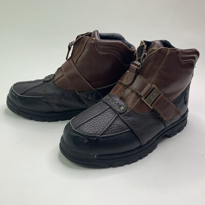 Ralph Lauren Polo Sport Zip Mid Ankle Leather Brown Hiking Boots Size 