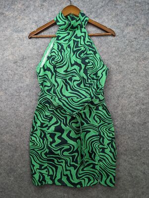 ASOS DESIGN Dress Womens 6 Green Swirl High Neck Belted Twill Mini Sheath |  eBay