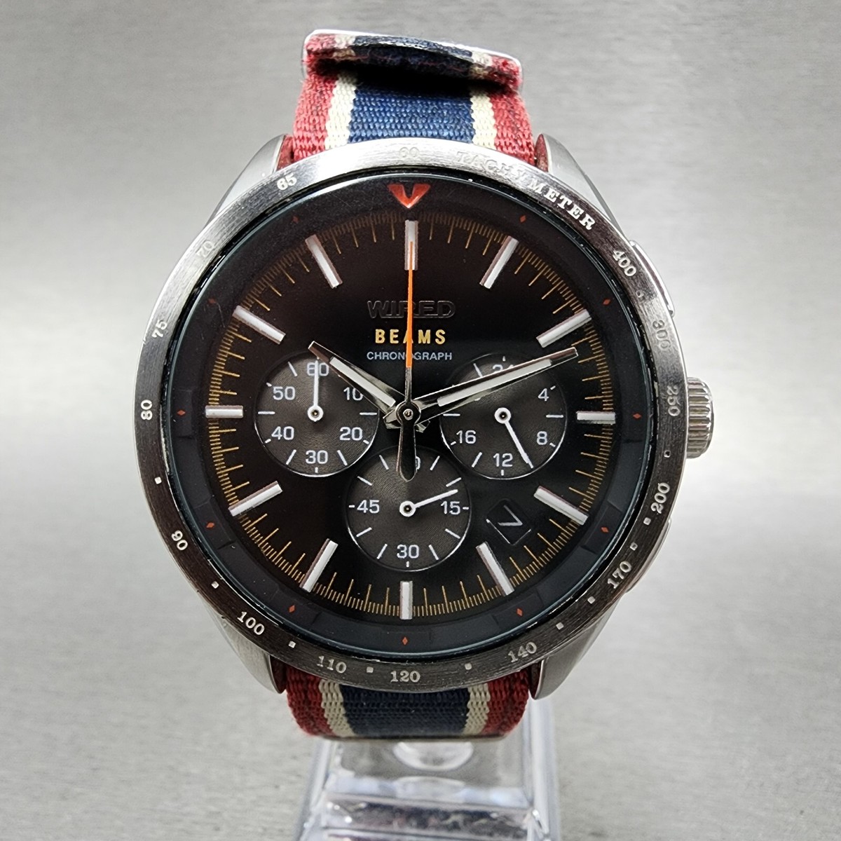 Seiko Wired Chronograph Watch Men 44mm Black Dial Silver Tone VK63