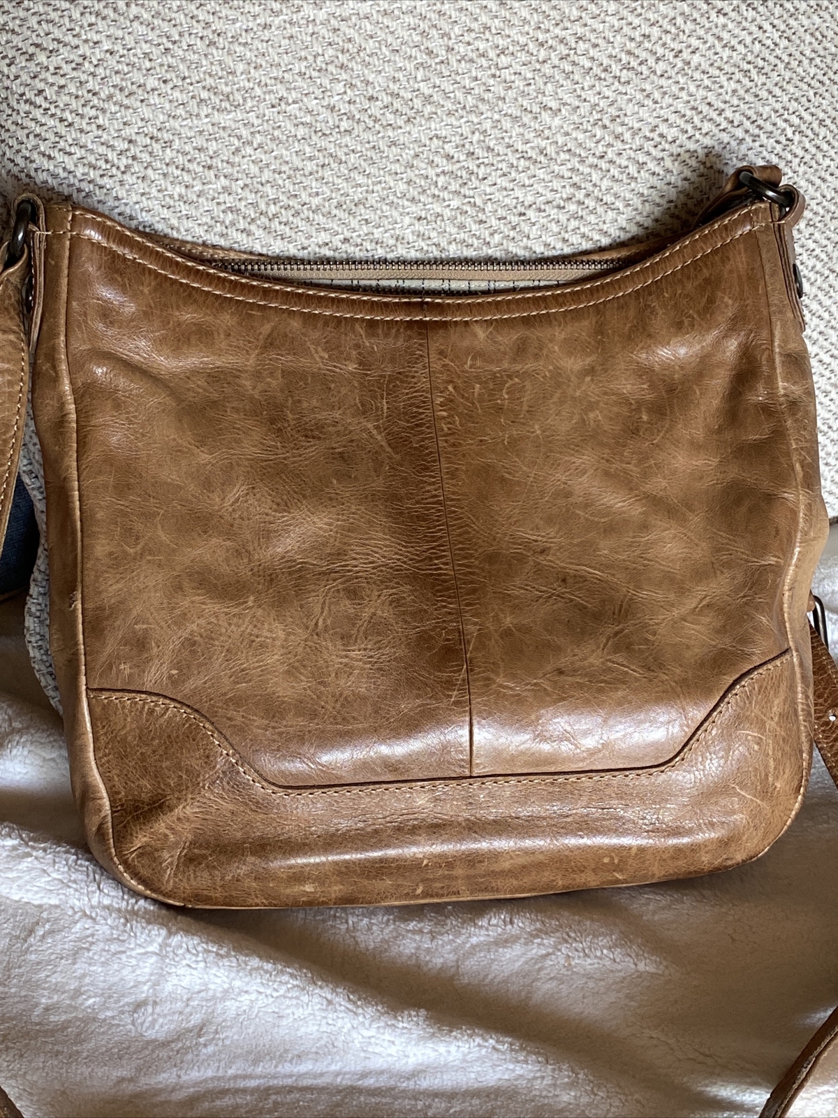 Frye Melissa Crossbody Bag Beige Leather Gem