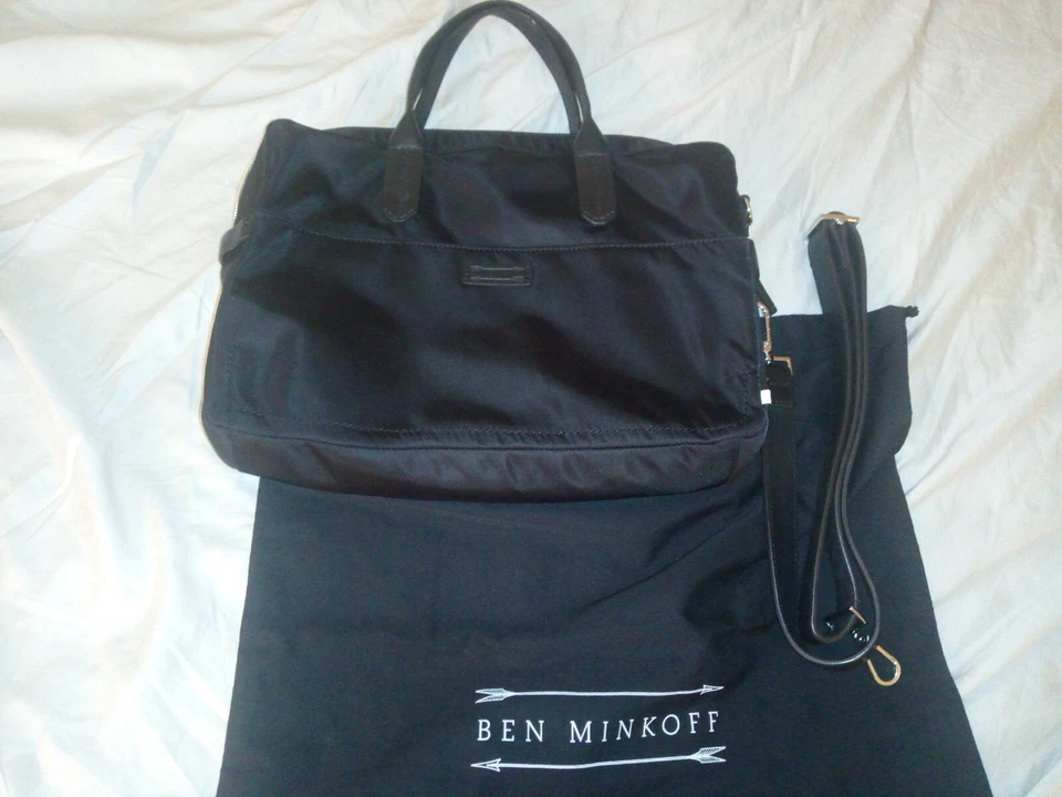 Ben Minkoff Nylon/Cuero Suave Maletín Bolso para Laptop Correa para el Hombro Mensajero Foto 2 de 4