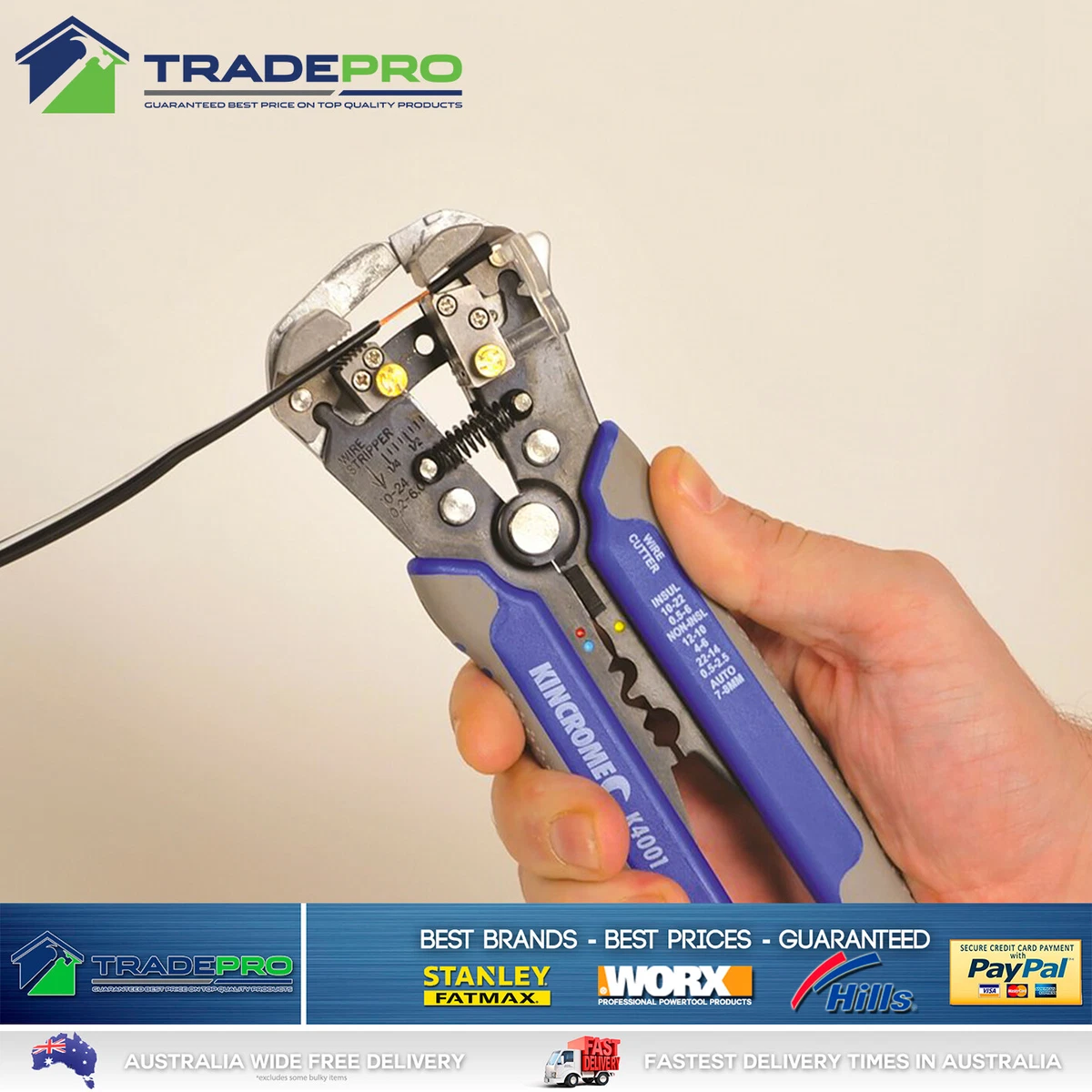 Automatic Wire Stripper Crimper Heavy Duty Kincrome Electrical 200mm Cutter PRO