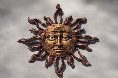 Large Metal Sun Wall Sculpture Brushed Bronze Hand Painted Art Deco 28 