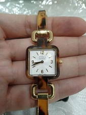 Ladies' ESQ Movado Status Tortoise-Pattern Gold-Tone Bangle Watch w Square Dial