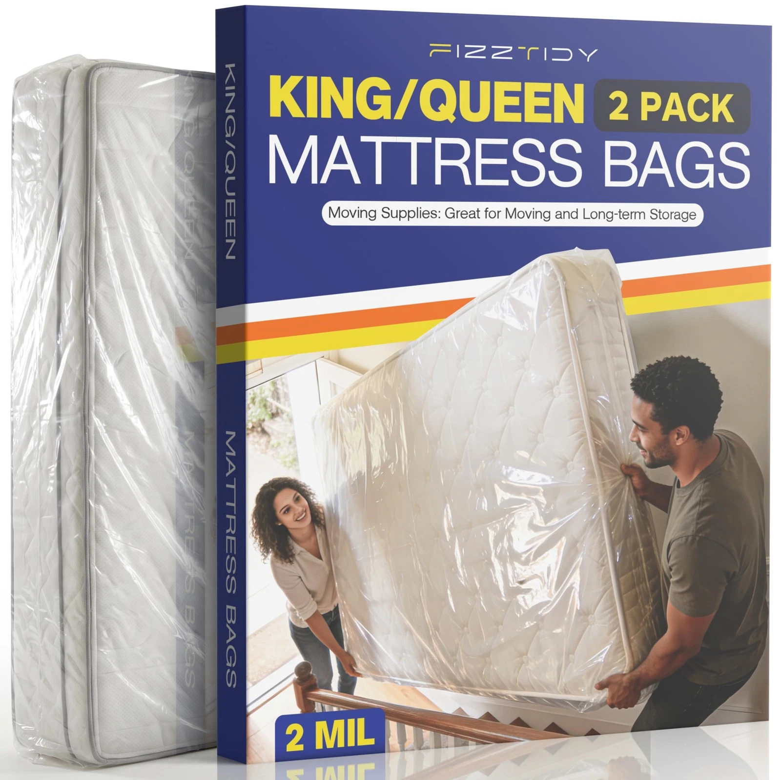 2 Pack Mattress Bags for Moving & Storage - 107" x 78" x 14'' for King / Quee...