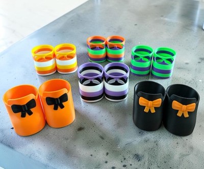 6 Pair Shoes 16  Cabbage Patch 3D Printed Halloween Set Striped Candy Corn Bows