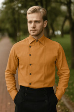 Steampunk Victorian Cosplay Costume Mens Side-Button Linen Shirt Gold 