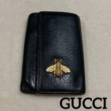 Gucci Key Case Bee Gold Hardware Leather Black