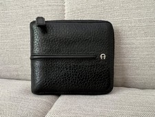 Aigner Basics Black Leather Wallet With Zipper and Coin Purse