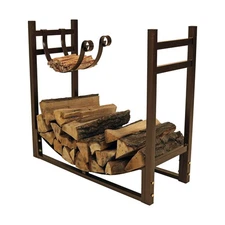 Sunnydaze 33-Inch Outdoor Firewood Log Rack with Kindling Holder - Black Powd...