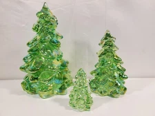 3 Piece Holiday Glass Christmas Trees - Apple Green Carnival - Mosser Glass, USA