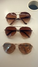 Women's Gold Metal Aviator Sunglasses Brown Tinted Plastic Lenses  3 x 15