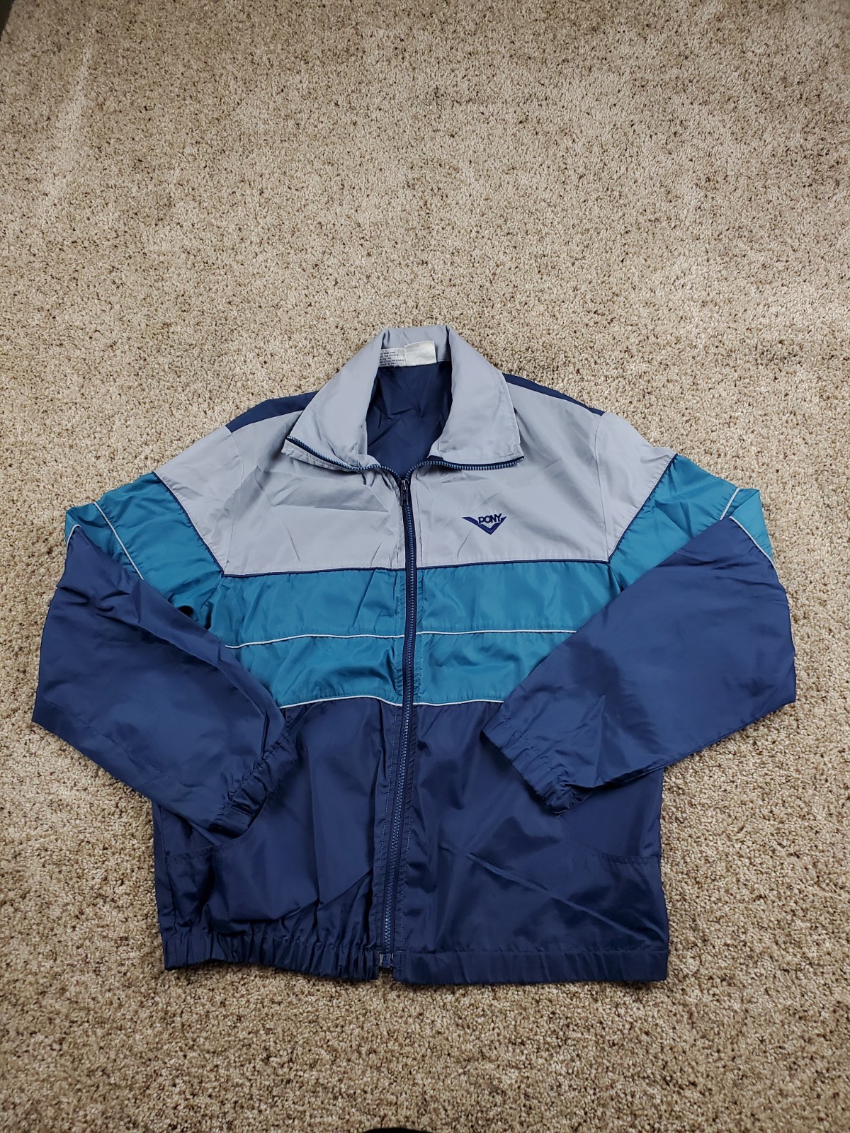 Giacca a vento vintage pony track uomo grande blu nylon full zip anni 90