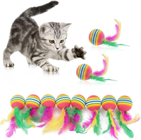 Meiso 10 StüCk Katzenspielzeug, BäLle Mit Feder, Regenbogen-KatzenbäLle, Spielze