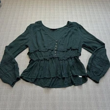 American Eagle Peplum Top Green Small Lace Ruffle Boho Cottagecore Romantic