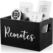 Tv Remote Caddy, Tabletop Remote Organizer, Wood Storage Box, Black