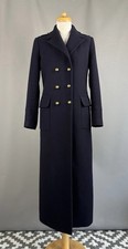 Hobbs Navy wool blend Long Military Maxi Trench Coat UK 10