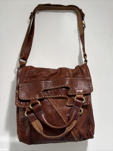 LUCKY BRAND ABBEY ROAD HANDBAG Fold Over Crossbody Messenger Brown Leather Y2K