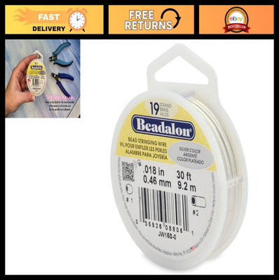 19-Strand Silver Bead Stringing Wire 0.018'' (0.46mm) 30ft for Jewelry Making