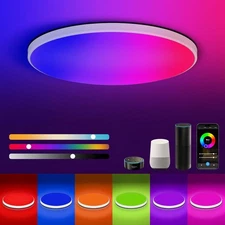 Smart LED Ceiling Light WiFi, 12inch RGB Flush Mount Ceiling Light Fixture, 1...