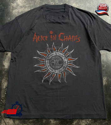 #ad Alice In Chains Sun Logo Unisex Black Cotton T shirt Size S 5XL $18.27