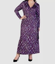 24seven Womens' Purple Print Collared Wrap Maxi Dress Plus Size 1X