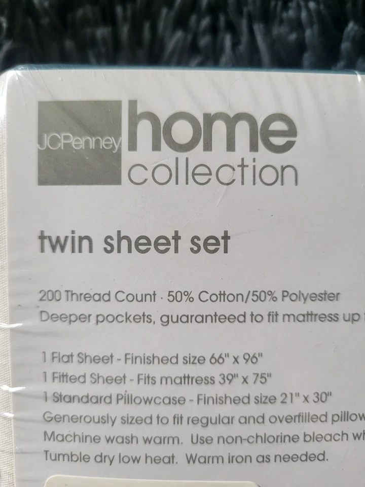 NEW JCPenney Twin Sheet Set 3pc Ivory Flat Fitted Pillowcase Home Collection - Image 3 of 4