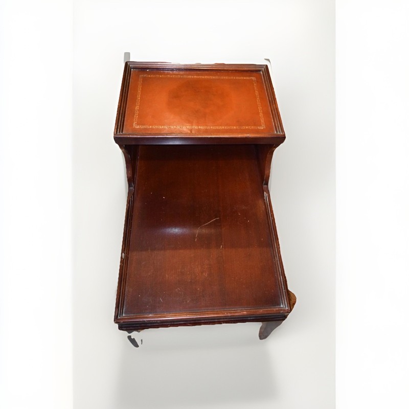 Pair of Vintage Two-Tier Step End Tables Rich Mahogany wood Mid Century
