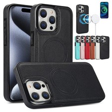 For iPhone 15 Pro Max 15 14 13 12 MagSafe Magnetic Case Premium PU Leather Cover
