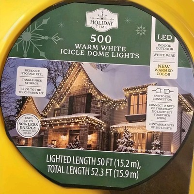 Holiday Time 500-Count Warm White LED Dome Icicle Lights with White Wire