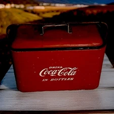 Coca-Cola 1956 Vintage Red Metal Ice Chest 17"X12"X16. Good/Sturdy/Clean"