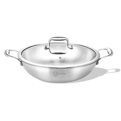 10 Inch Tri-Ply Stainless Steel Wok Pan with Lid,2.5 QT Induction Cooking Pot...