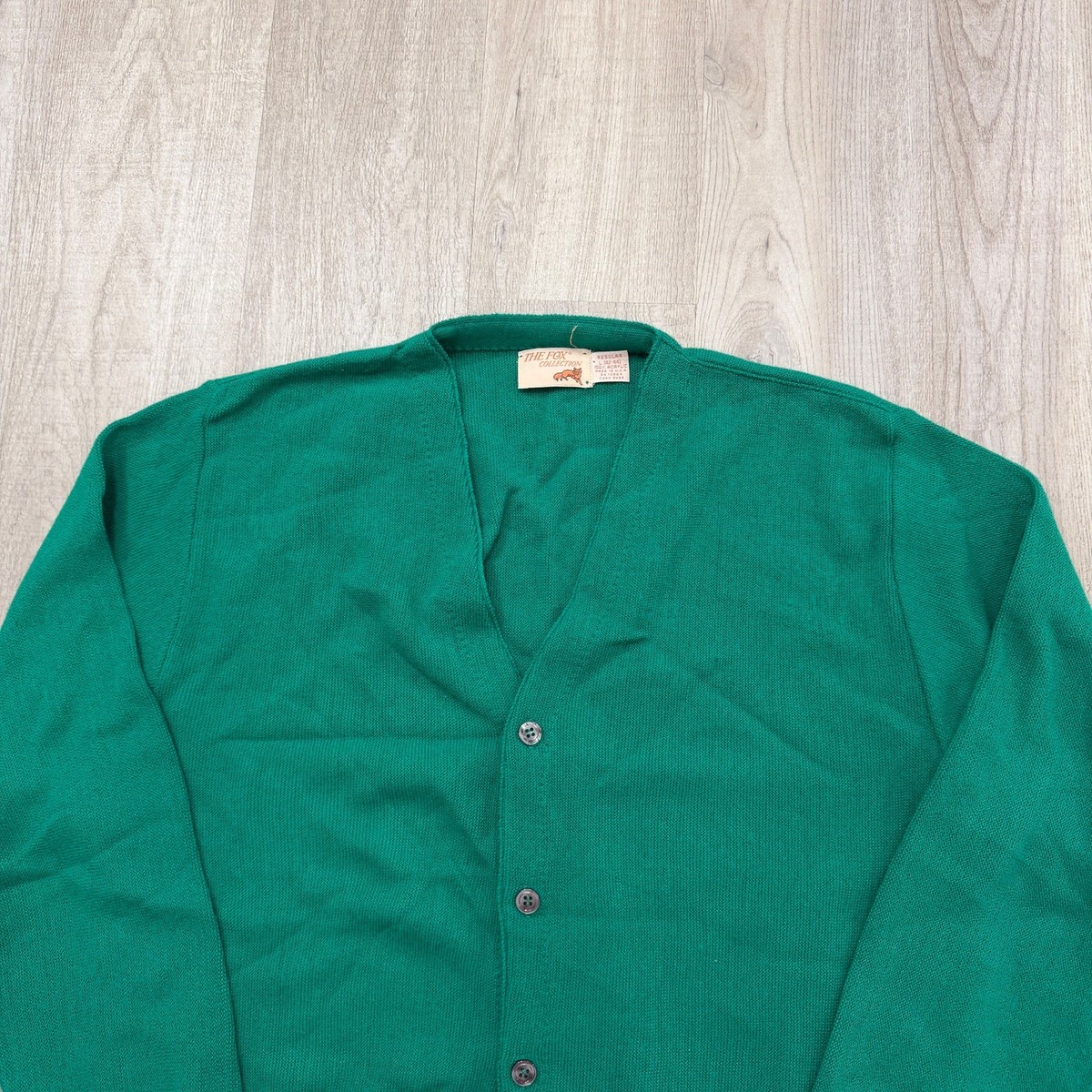 Vintage Fox Collection Cardigan Sweater Large Green Knit 80s 