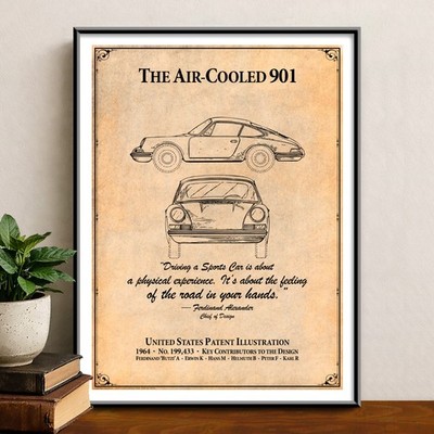 1964 German Sports Car Patent Print Air Cooled Flat Six Schematic MCM Wall Art