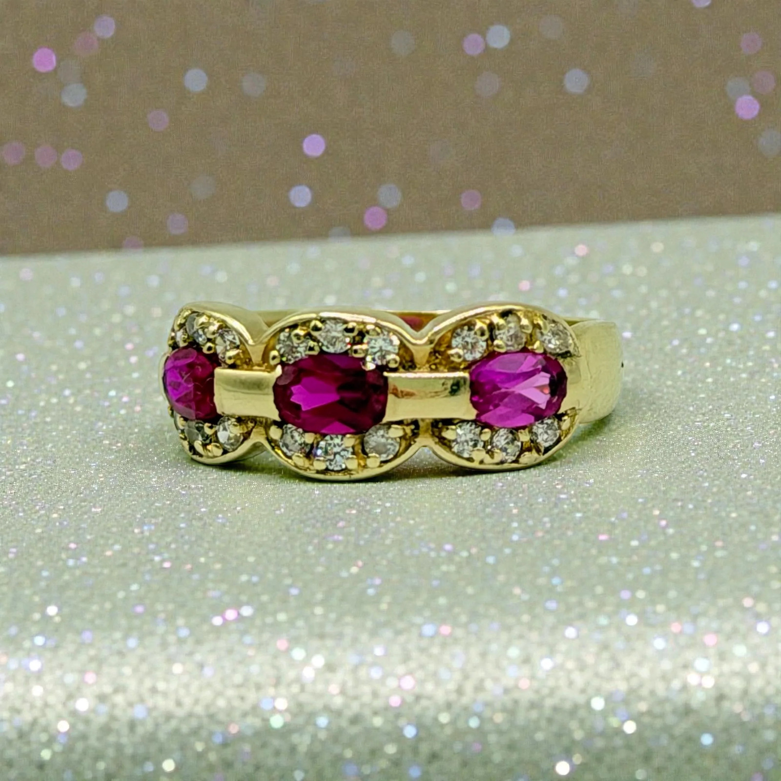 Solid 14K Gold Ring with Ruby, Pink Sapphire & Ge… - image 2